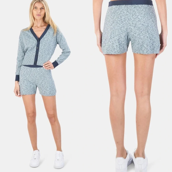 Naadam High Waisted Knit Bike Shorts in Light Blue Cotton Cashmere Size US Large - Picture 1 of 12